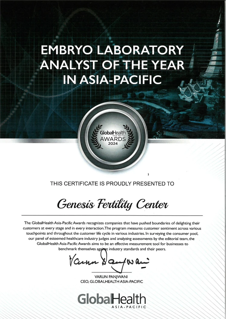 Genesis Fertility Center (จีเอฟซี พระราม ๙ คลินิกเฉพาะทางด้านเวชกรรมสูติศาสตร์-นรีเวชวิทยา) certificate 0