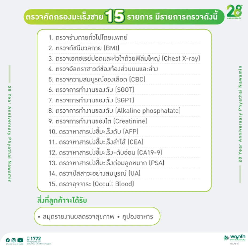 ตรวจคัดกรองมะเร็งชาย 15 รายการ