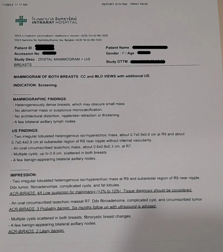 ตรวจคัดกรองมะเร็งเต้านมด้วยวิธีอัลตราซาวด์และแมมโมแกรม