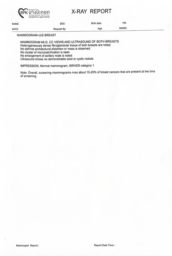 ตรวจคัดกรองมะเร็งเต้านมด้วยวิธีอัลตราซาวด์และแมมโมแกรม