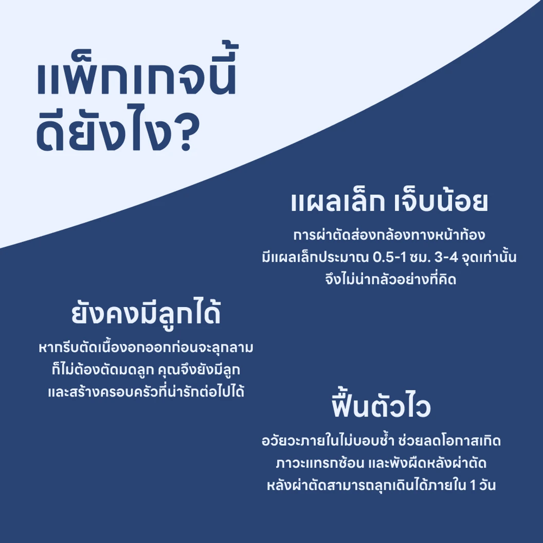 ผ่าตัดเนื้องอกมดลูกและปากมดลูกที่ผิดปกติ (แบบส่องกล้องทางหน้าท้อง)