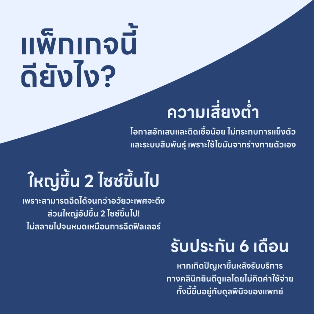 เพิ่มขนาดอวัยวะเพศชาย ด้วยการฉีดไขมันตัวเอง (จำนวนซีซีขึ้นอยู่กับแพทย์ประเมิน)