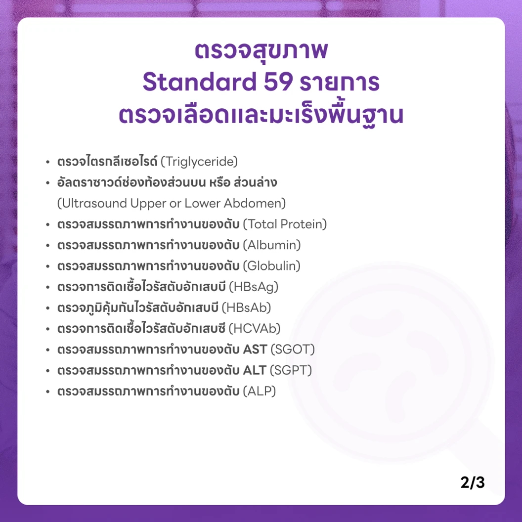 ตรวจสุขภาพ 59 รายการ โปรแกรม Standard สำหรับผู้ชายอายุ 15 ปีขึ้นไป