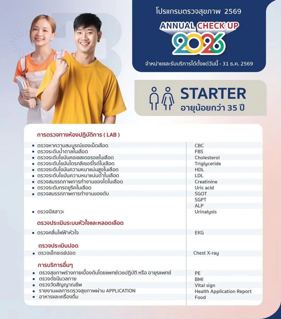 ตรวจสุขภาพประจำปี 2026 14 รายการ (โปรแกรม Starter) (น้อยกว่า 35 ปี)