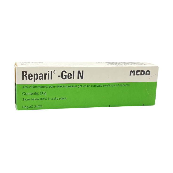 Reparil-Gel N (Aescin 1 G + Diethylammonium Salicylate 5 G / 100 G) ยาทาบรรเทาปวด  บวม ฟกช้ำ เส้นเลือดขอด เรพาริล เจล เอ็น ขนาดบรรจุ 20 กรัม/หลอด - ...