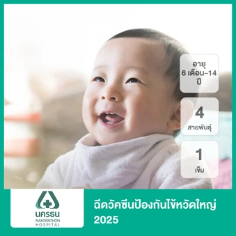 ฉีดวัคซีนป้องกันไข้หวัดใหญ่ 2025 4 สายพันธุ์ 1 เข็ม (6 เดือน-14 ปี)